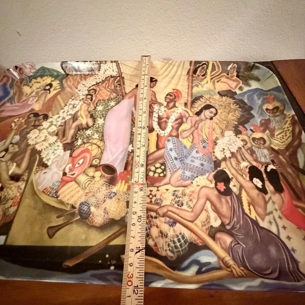 Vtg Makahiki  Tray Pacific‎ Coaster Eugene Savage SS Lurline Hawaii Royal Luau